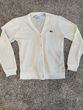 Vintage Haymaker Lacoste Cream Cardigan Sweater Crocodile Logo